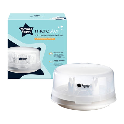 Tommee Tippee Microwave Steam Steriliser for Baby Bottles, Soothers, Breast Pumps and Feeding Accessories, Kills Viruses and 99.9% of Harmful Bacteria, 4-Minute Sterilisation Cycle