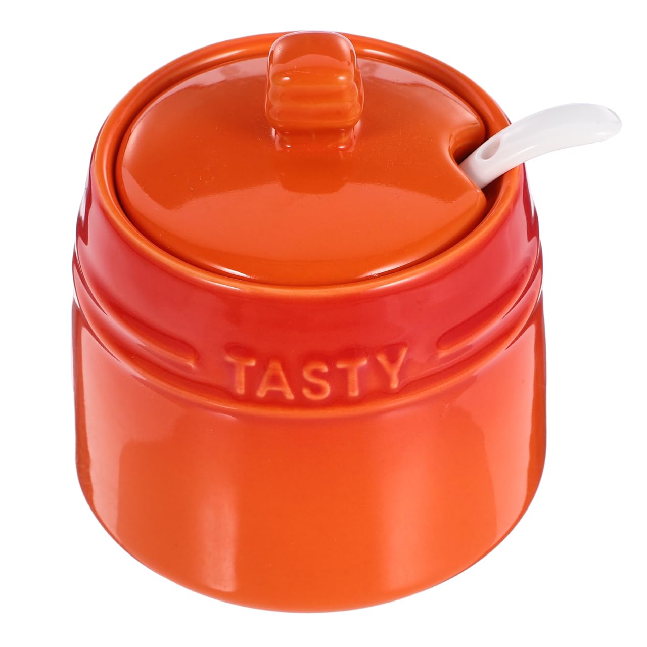 BESTonZON Seasoning Jar with Spoon 3.81X3.34X2.24In Porcelain Condiment Canister Salt Sugar Storage Container for Kitchen and Home Organization