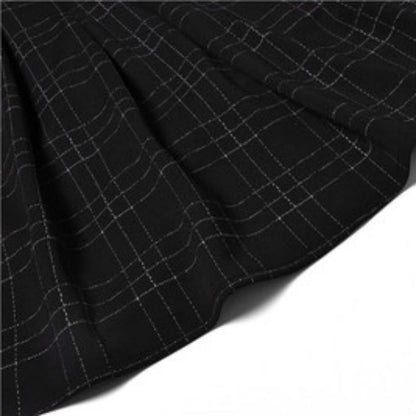 Goth Long Sleeve Dress Gothic Harajuku Vintage Plaid Wrap Balck Mini Dress Retro Pleated Punk Long Sleeve Dark Emo(Gray Grid,L)