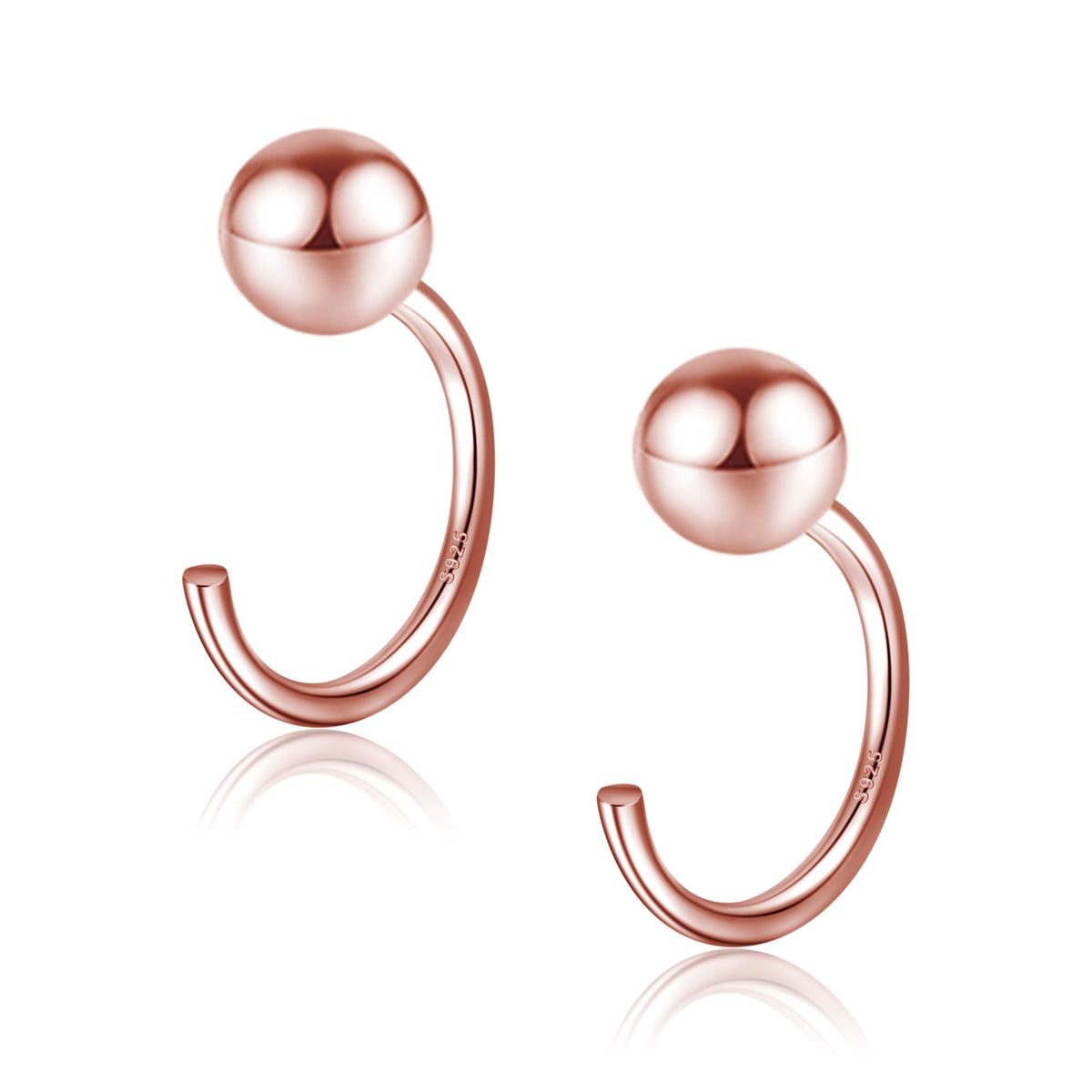Half Hoop Earrings 18K Rose Gold Plated 925 Sterling Silver Ball Huggies Hoop Earrings for Women Little Ball huggie hoops Open Hug Hoop Earrings
