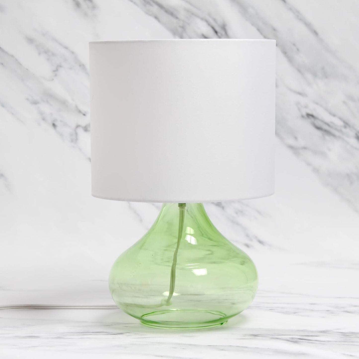 Simple Designs LT2063-GRW Glass Raindrop Table Lamp with Fabric Shade, Green with White Shade