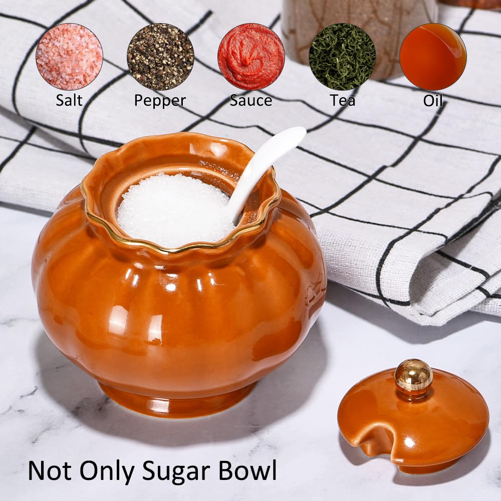 Ursword Ceramic Sugar Bowl, Salt Cellar with Lid and Spoon, 9oz Sugar Jar for Coffee Bar, Salt Box Sugar Containers for Seasoning, Spice, Sauce, Elegant Decor for Kitchen Countertop