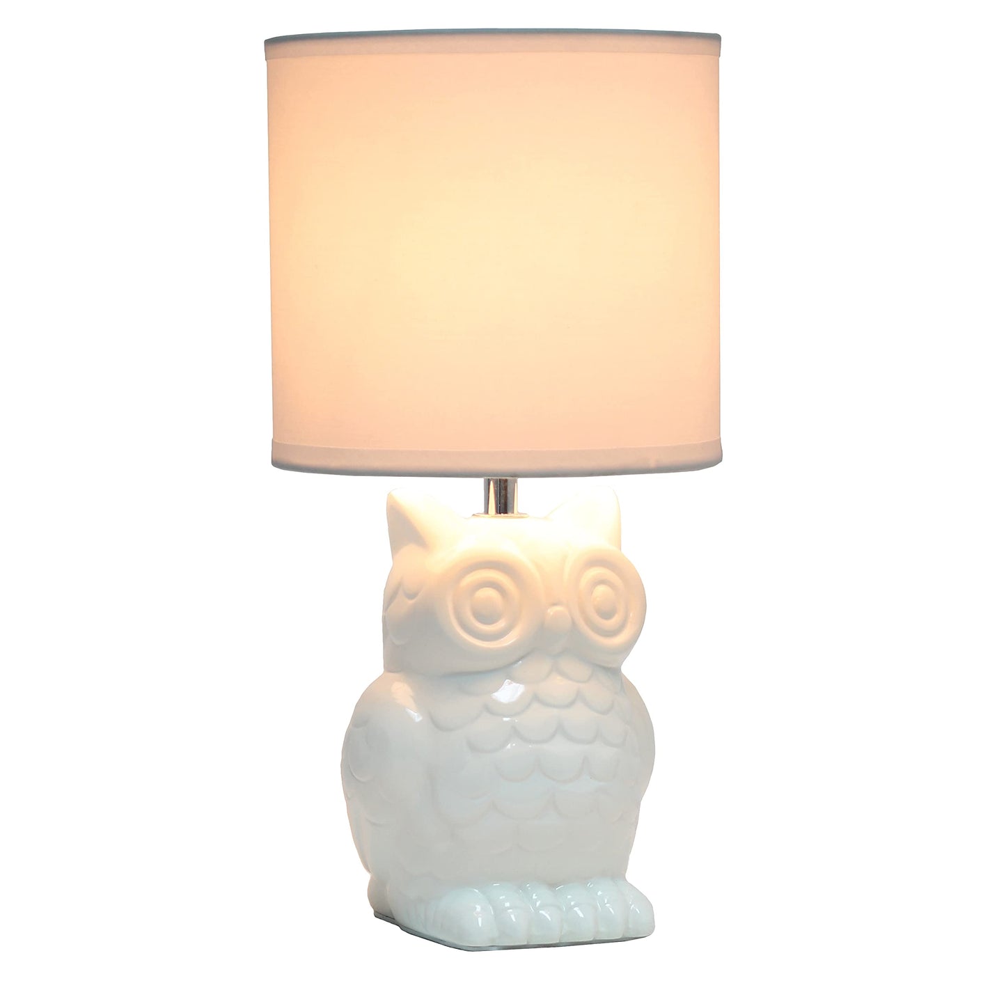 Simple Designs LT1136-OFF 12.8" Tall Contemporary Ceramic Owl Bedside Table Desk Lamp w Matching Fabric Shade for Home Decor,Bedroom, Nightstand, Living Room, Entryway, Kids' Room, Nursery, Off White