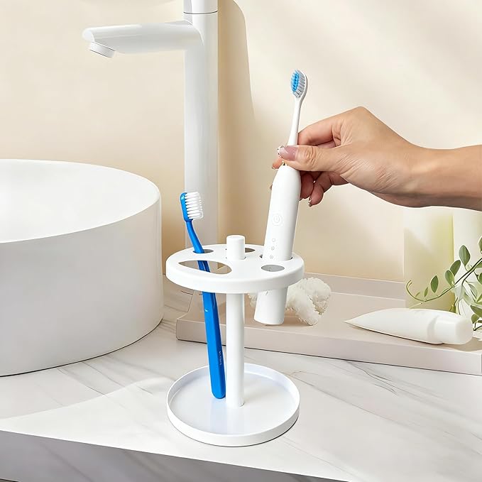 White Metal Toothbrush Holder – Countertop 4‑Toothbrush Organizer Set