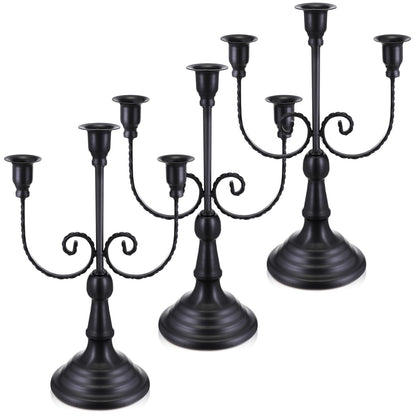 Dandat 3 Pcs 3 Arm Metal Candelabra Candlestick Holders Tall Candlestick Holders Gothic Candle Holder for Home Wedding Church Christmas Party(Retro,11.8 Inch,Black)