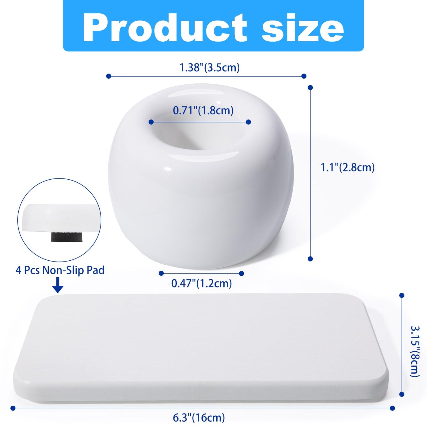 Dersyer 3 Pack Mini Ceramic Toothbrush Holder Stand with 1 Pack Water Absorbing Stone for Bathroom Vanity Countertop, Toothbrush Organizer, White