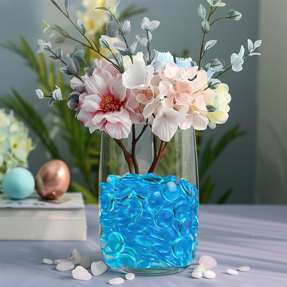 HappyFiller 630 PCS Lake Blue Acrylic Flat Marbles Decorative Gem Stones for Vase Fillers,Beach Theme Wedding Centerpieces,Table Scatters,Party Confetti,Candle Holder,Fish Tank Pebbles Beads