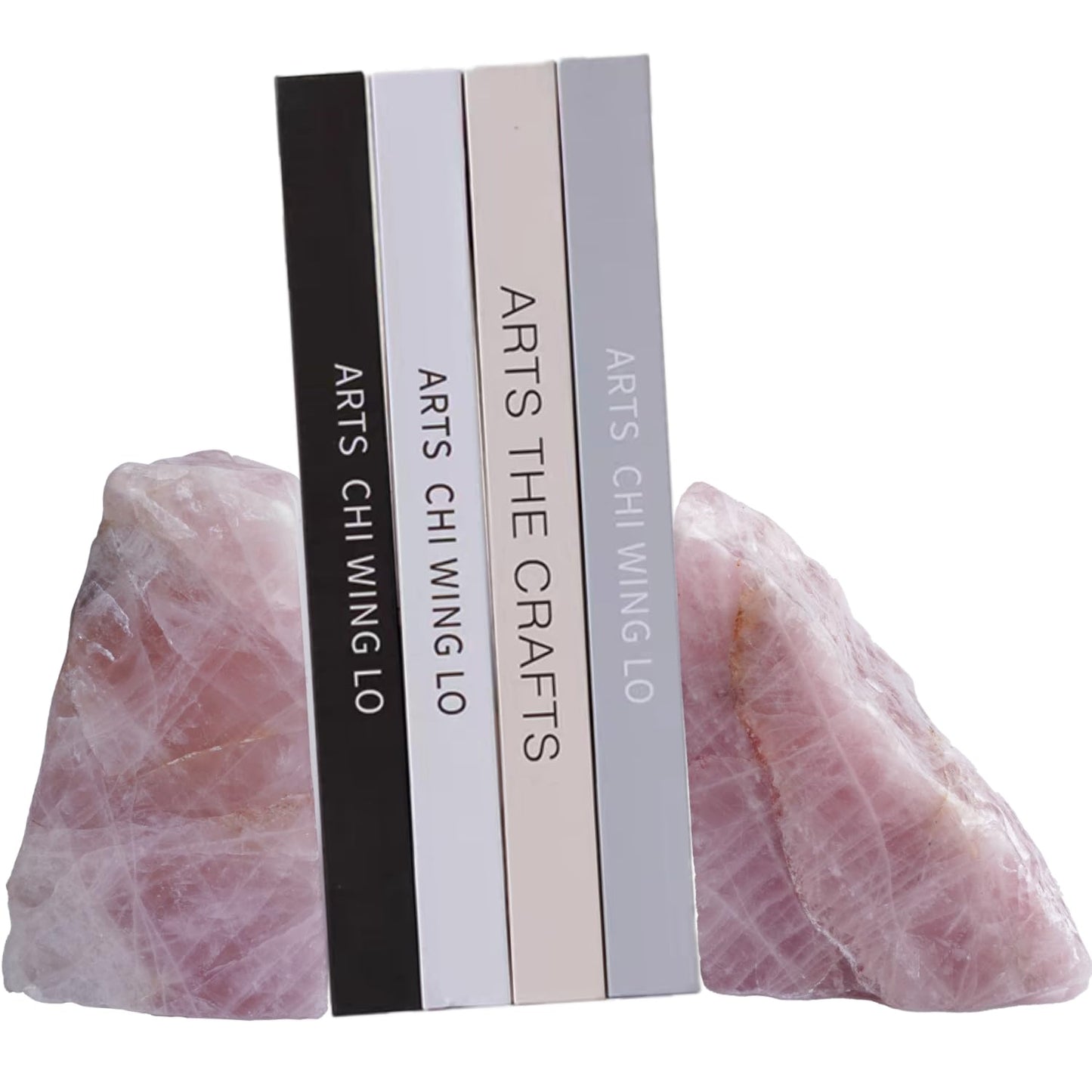 Natural Rose Quartz Bookends with Rubber Feet 4-5Lbs Heavy Duty Non-Slip Crystal Bookends 1 Pair | Raw & Polished Stone | Healing Office Decor Gift