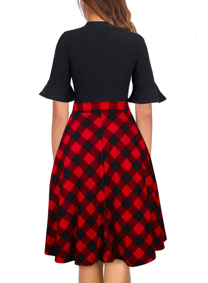 Christmas Plaid Dresses for Women 2025 Red and Black Buffalo Vintage Fit and Flare A Line Hoilday Ladies Dress M