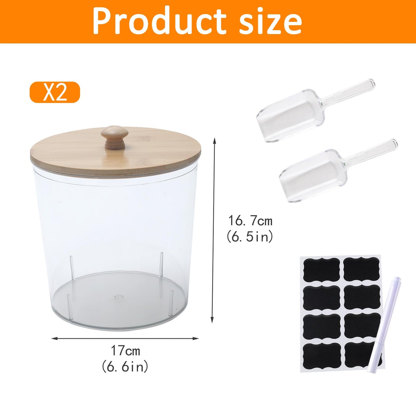 Yomjarl Bath Salt Container,2 Pack Clear Plastic Storage Bathroom Canisters with Wooden Lids & Handle,Airtight Bath Salt Dispenser Jars for Bathroom Organization Accessories,Bathtub Decor Box- Round