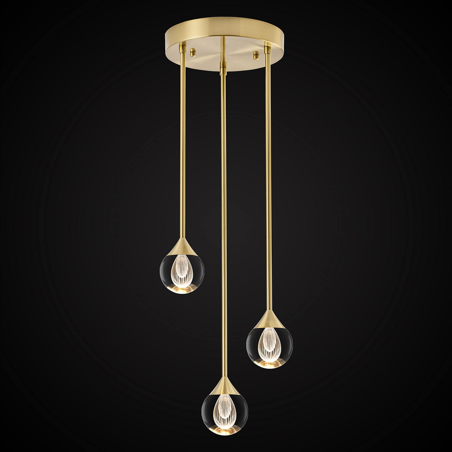 SUNMOO 3-Light Teardrop Crystal Pendant Light, Dimmable LED Crystal Globe Hanging Light Fixture, Modern Ceiling Pendant Lighting for Kitchen Island Dining Room Bedroom Bar 3000K 24W Brush Brass