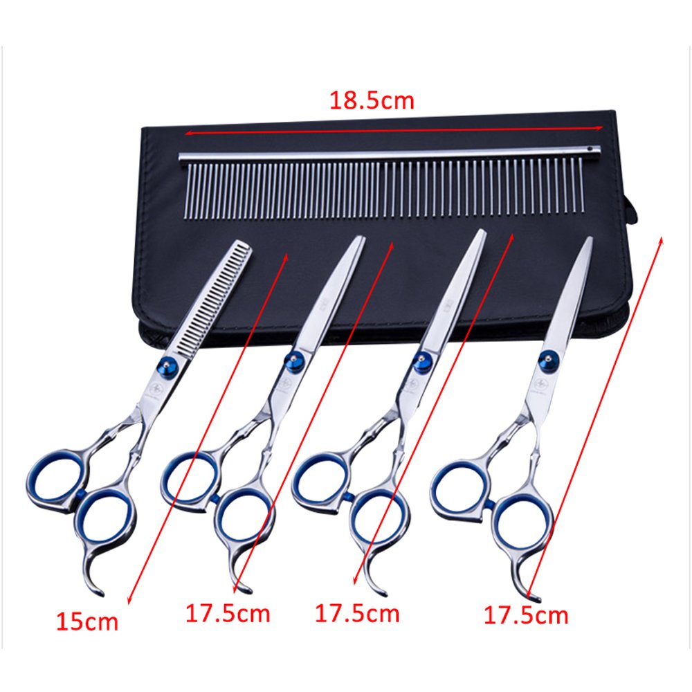Hundeschere Fellschere für Hunde Katze 5-in-1 Scharfe Gebogene Schere Set Dog Grooming Set für Gesicht, Körper, Ohren