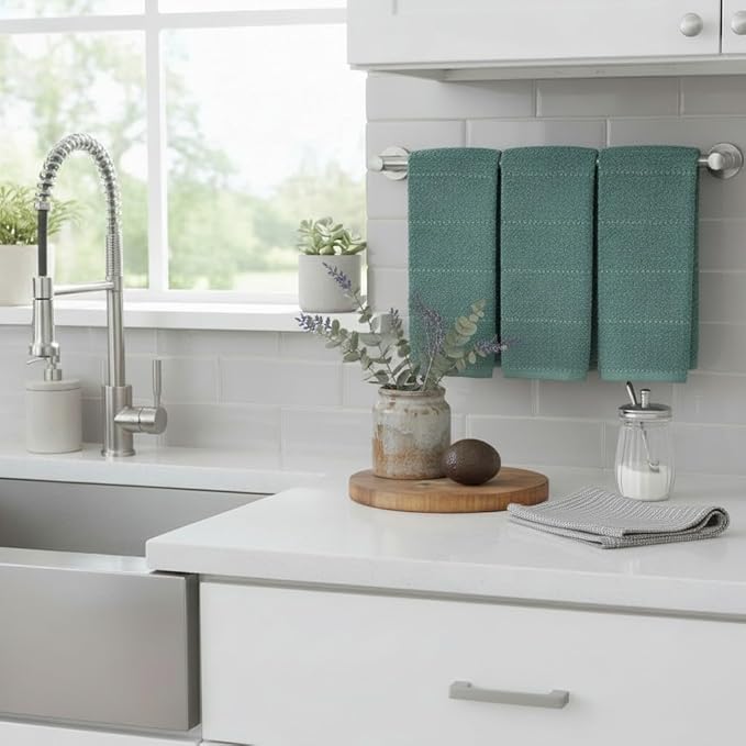 Serafina Home Dark Emerald Green Kitchen Hand Dish Towels: Oversized 28" x 18"