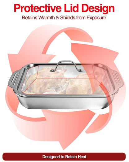 Ashwaves Grilling Prep and Serve Trays with Upgraded Lid, Stainless Steel Extra Large Grill Carry System, Deep Marinating Container with Cutting Board for BBQ Outdoor Grilling