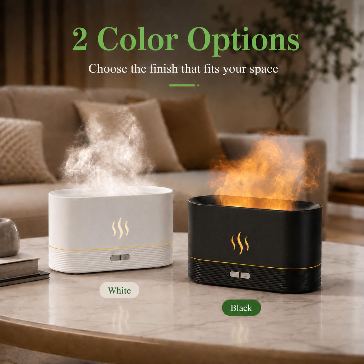 Aegci Flame Air Diffuser Humidifier, 180ML Essential Oil Diffuser with Fire Mist Effect, Ultrasonic Aroma Diffuser, 2 Brightness Modes, Auto-Off, for Bedroom Home Office(Black)