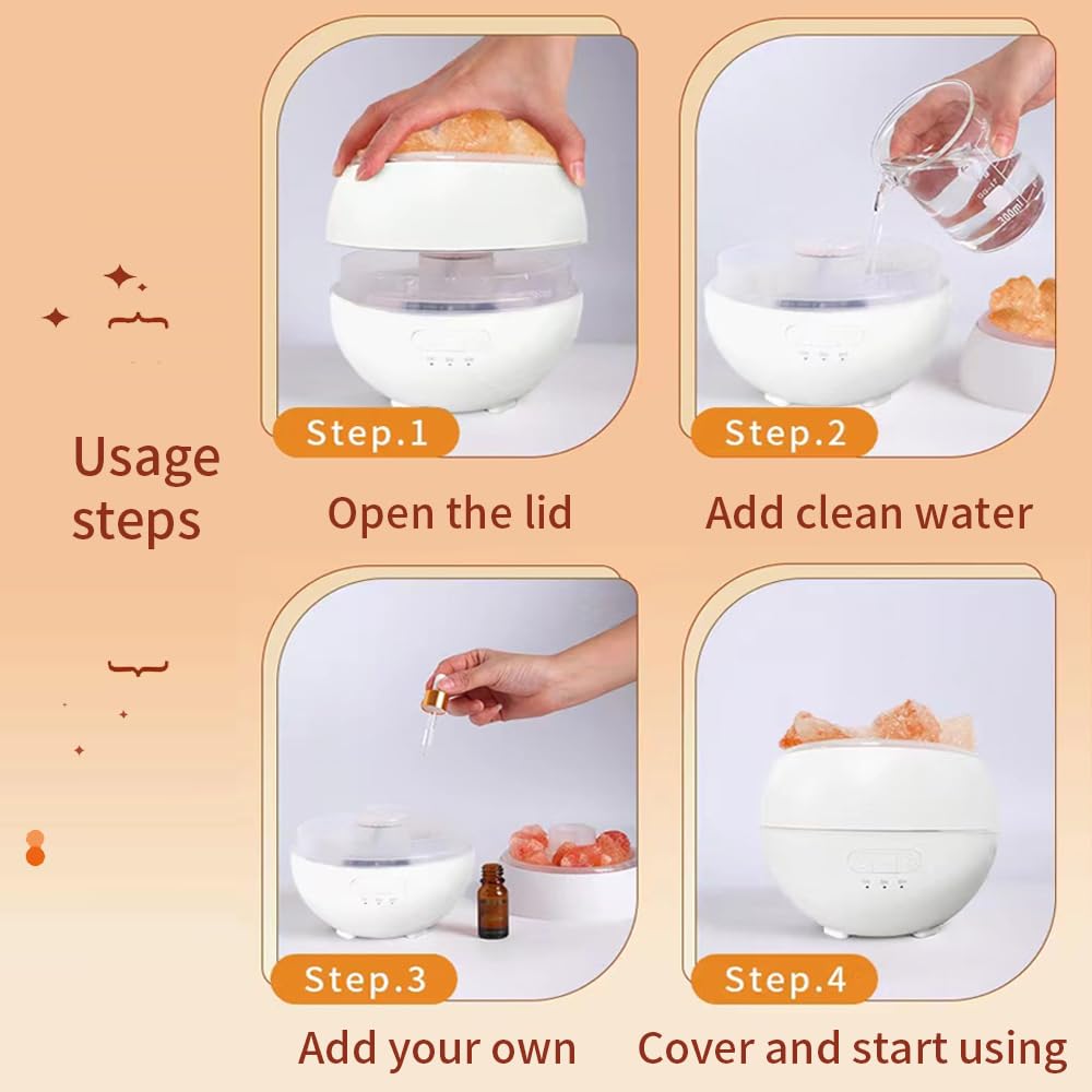 YZYOE Himalayan Salt Stone LED Ambient Light Humidifier, Dual Mode Flame Light and Gradient Color USB Aromatherapy Machine, A Combination of Two In One Bedside Night Light and Humidifier.