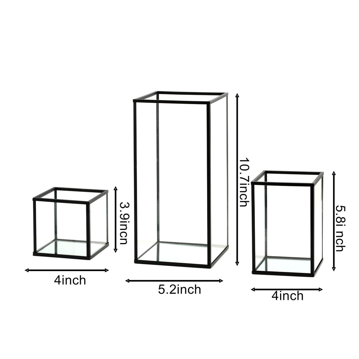 PHOSPHOR Glass Hurricane Candle Holder Set of 3 PCS Black Hurricane Candleholders for Wedding Party Holiday Birthday Home Decor Lanter