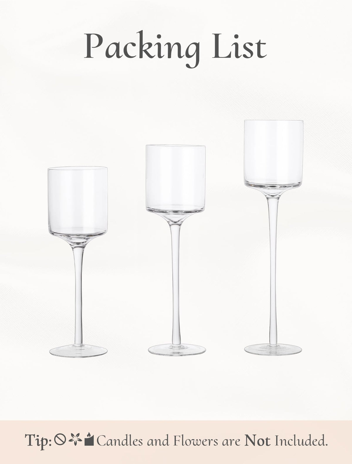 Inweder Tall Glass Candle Holder: Long Stem Floating Candle Holders for Tealight Votive and Pillar Large Clear Centerpieces for Wedding Table Party Home Set of 3