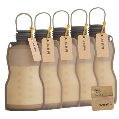 haakaa Silicone Breast Milk Storage Bag 9 oz- Reusable Milk Collector Freezer Bag for Breastfeeding Mom - Baby Food Storing Yummy Pouch - Breast Pump Bag -Leakproof - 5 Count