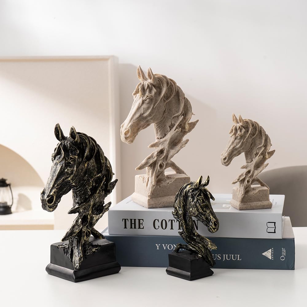 Yahu Lando Creative Art Retro Horse Head Ornament,Resin Statue Ornaments,Abstract Style Sculptures,Living Room Dining Desk Decorations,Bookshelf Decorative Objects,Office Decor(7.9"/Sandstone)