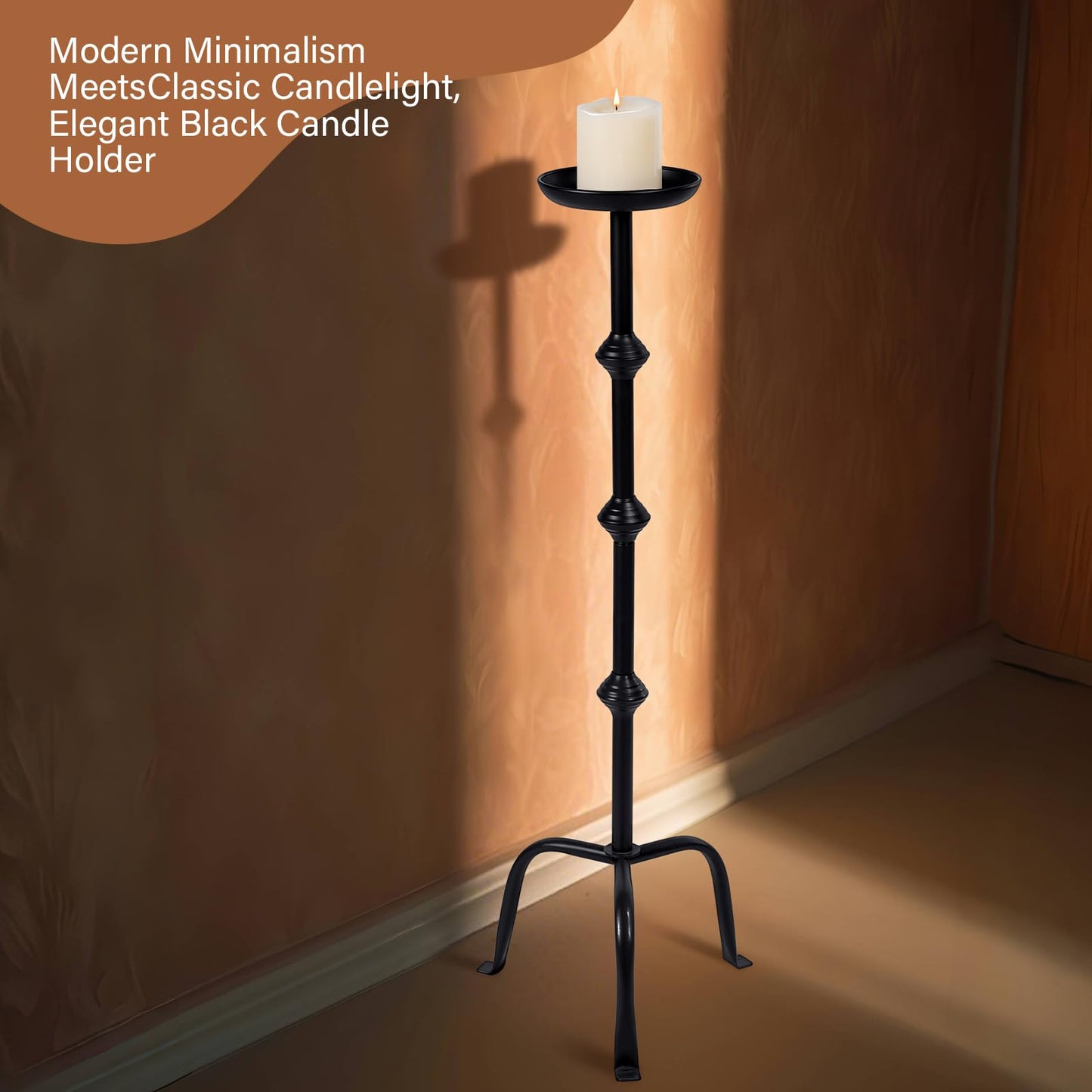 Mumufy 1 Pcs 32 Inch Metal Candlestick Floor Pillar Candleholder Elegant Tall Candleholder Metal Candelabra Candlesticks Holder for Formal Events Wedding Church Holiday Decor (Black)