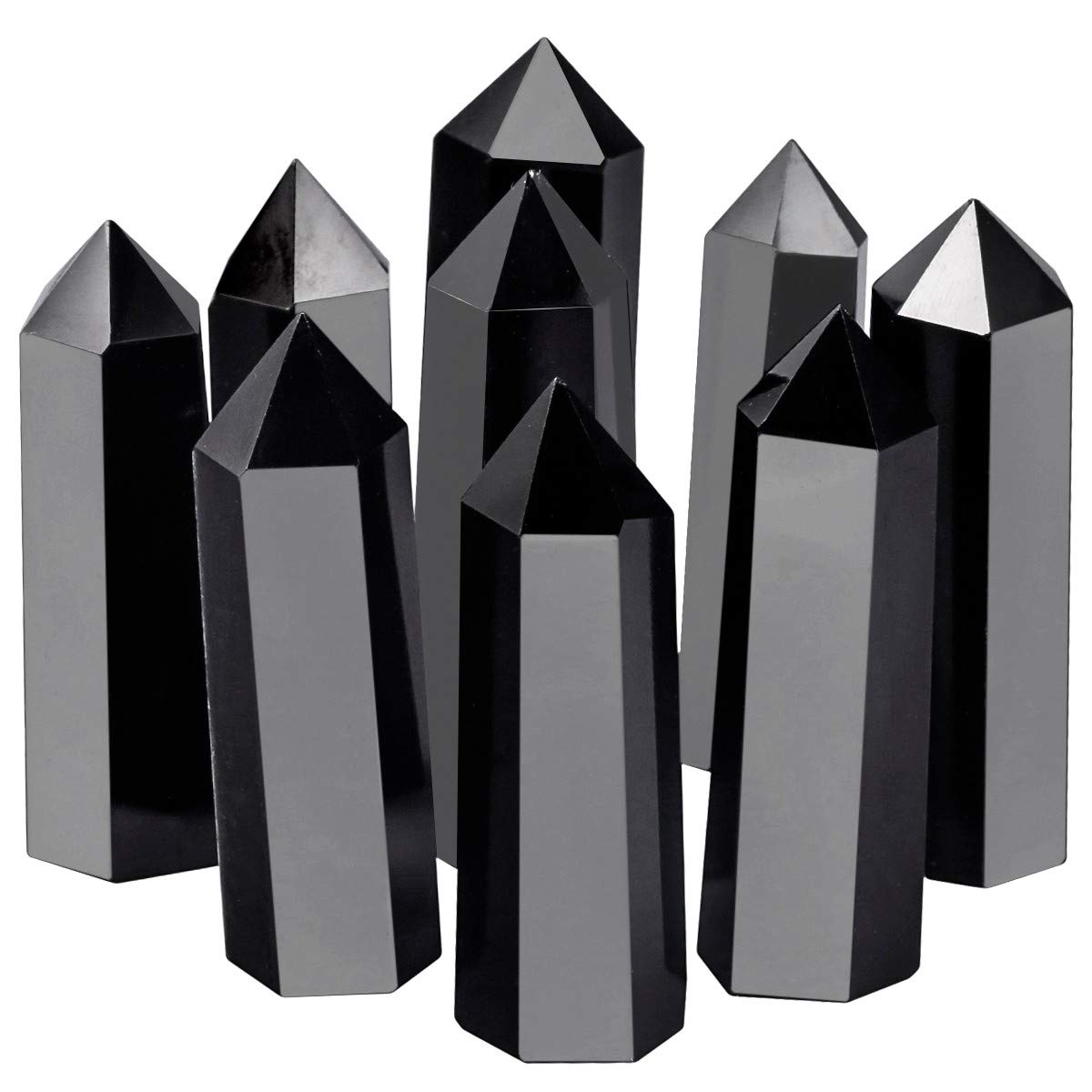SUNYIK Gemstone Healing Crystal Points Wand, Single Terminated Wand Prism for Meditation, Fluorite Ruby in Fuchsite Rock Quartz Black Obsidian, Pack of 4