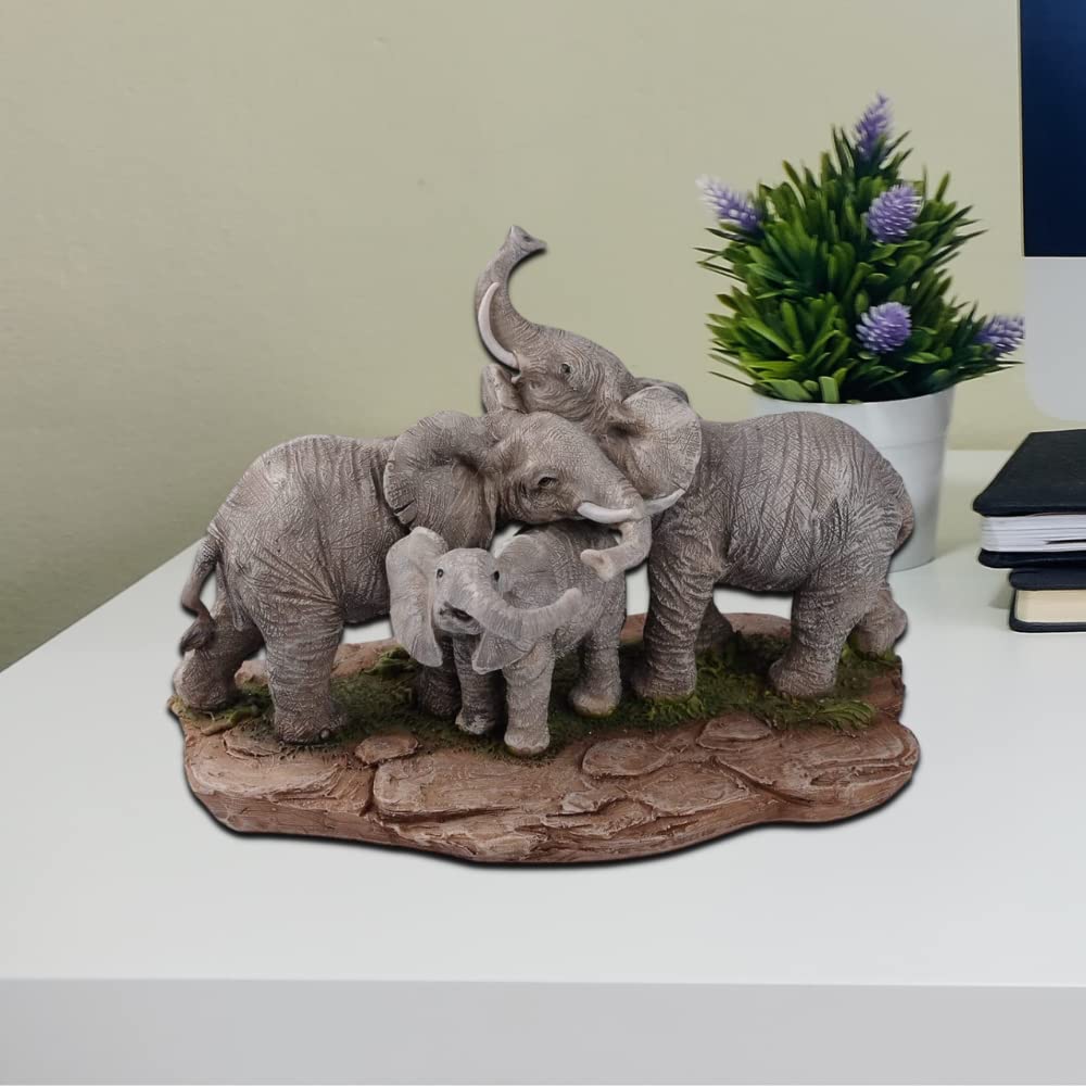 Comfy Hour 9.2" Large Elephant Figurine, Realistic Wildlife Sculpture, Decorative Safari Home Office Desktop Accent, Stone Resin Artisan Statue, 1 Unit (Elephant Friends and Family)