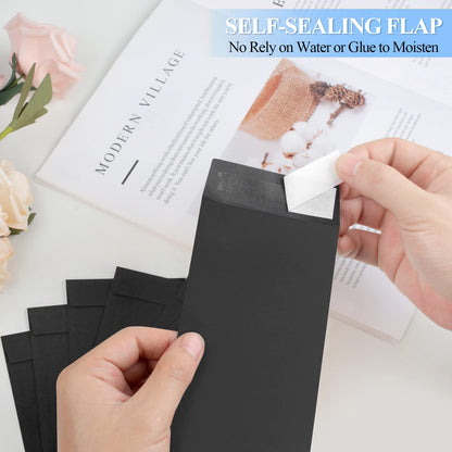 BONUS++ Envelope Set - 120 Envelopes for Cash, Checks, & Tickets; 80GSM, 3.2x6.6 inch Black Envelopes - Perfect for Cash Challenge Savers