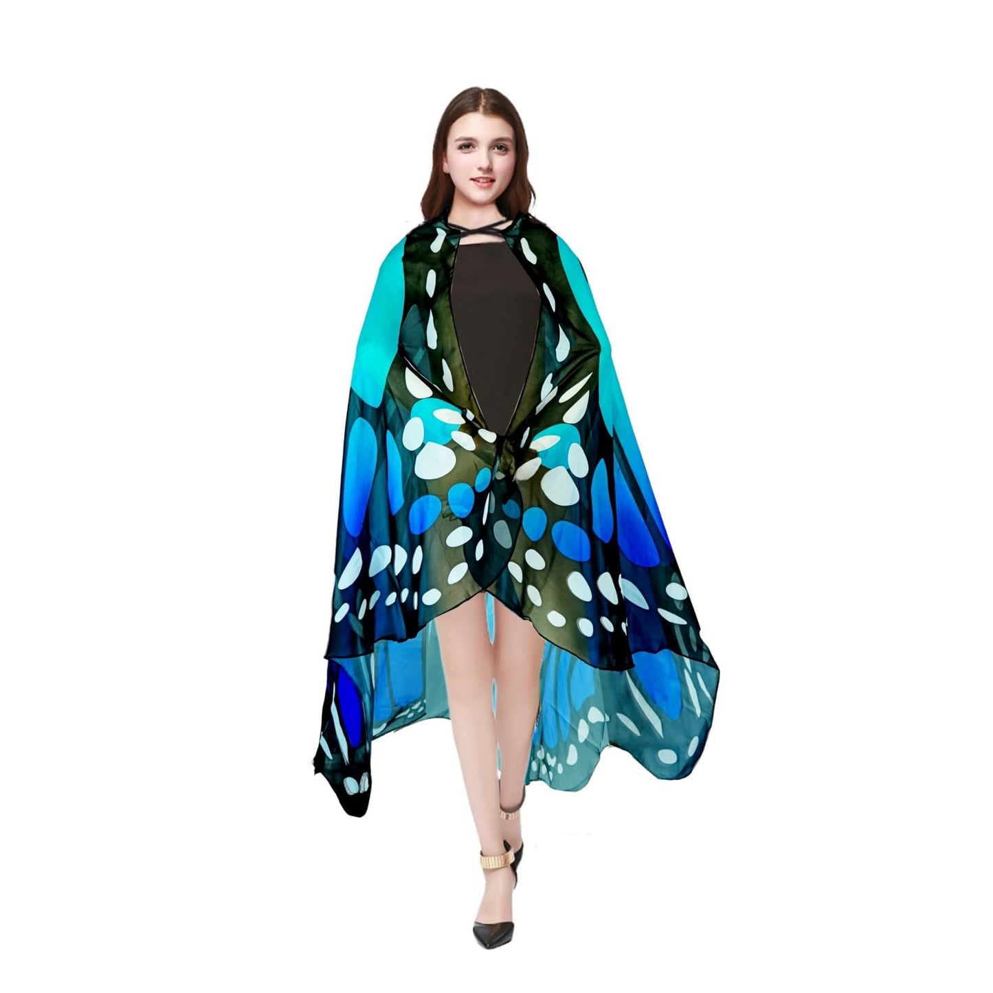Halloween Costumes for Women Adult Butterfly Costumes Wing Cape Shawl 3Pcs （Green & Blue）