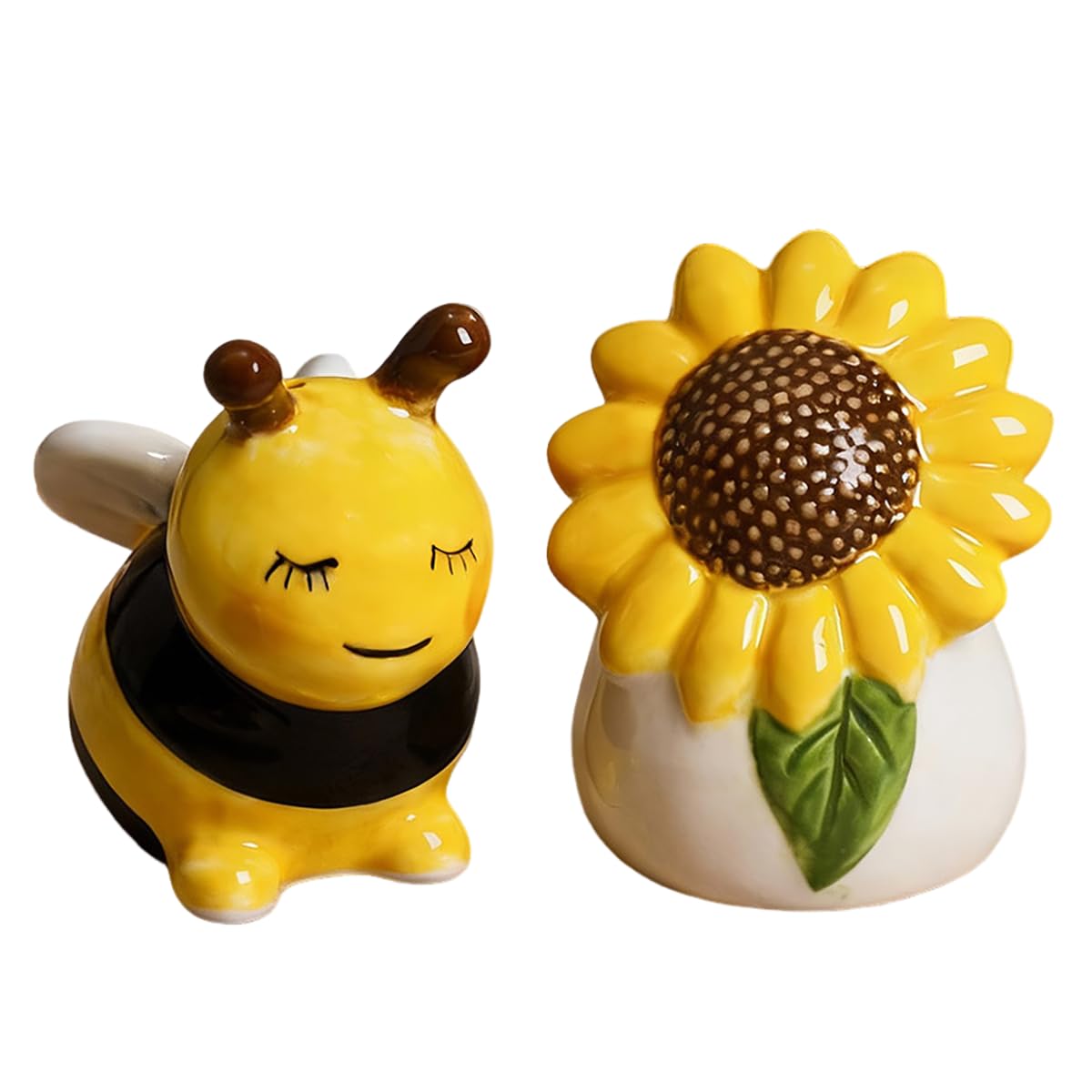SOCOSY Sunflower and Bee Salt and Pepper Shakers Set, 2 PCS Ceramic Salt & Pepper Shakers Set