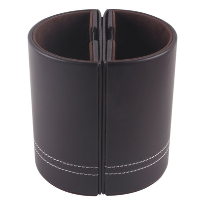 PLENTY Leather Pencil Cup Pen Holder with Photo Picture Frame, Desk Stationery Organizer with Magnetic Clasp for Home and Office Gift (Brown)