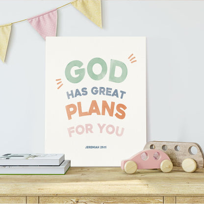 SZERE Bible Christian Boho Canvas Art Decor Posters Prints,Inspirational Bible Verses Room Bedroom Bathroom Playroom Dorm Classroom Canvas Wall Decor Aesthetic for Nursery Kids Teen Girls Gifts,God Has Great Plans For You,11x14 Inch Set of 4 Pcs Christian