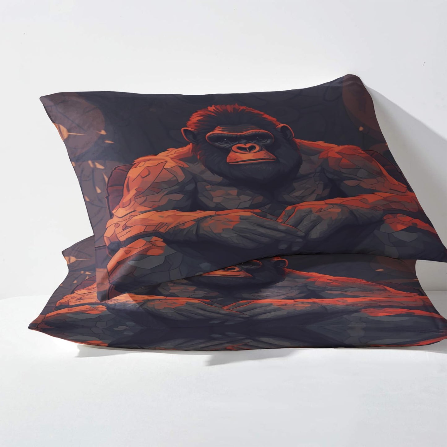 Gorilla Sheets Queen Size, Chimpanzee Bed Sheets, Patterned Bedding Sheets & Pillowcases 4 Piece Set - Soft Microfiber Deep Pocket Fitted Sheet & Flat Sheet & 2 Pillow Cases H-8&-242