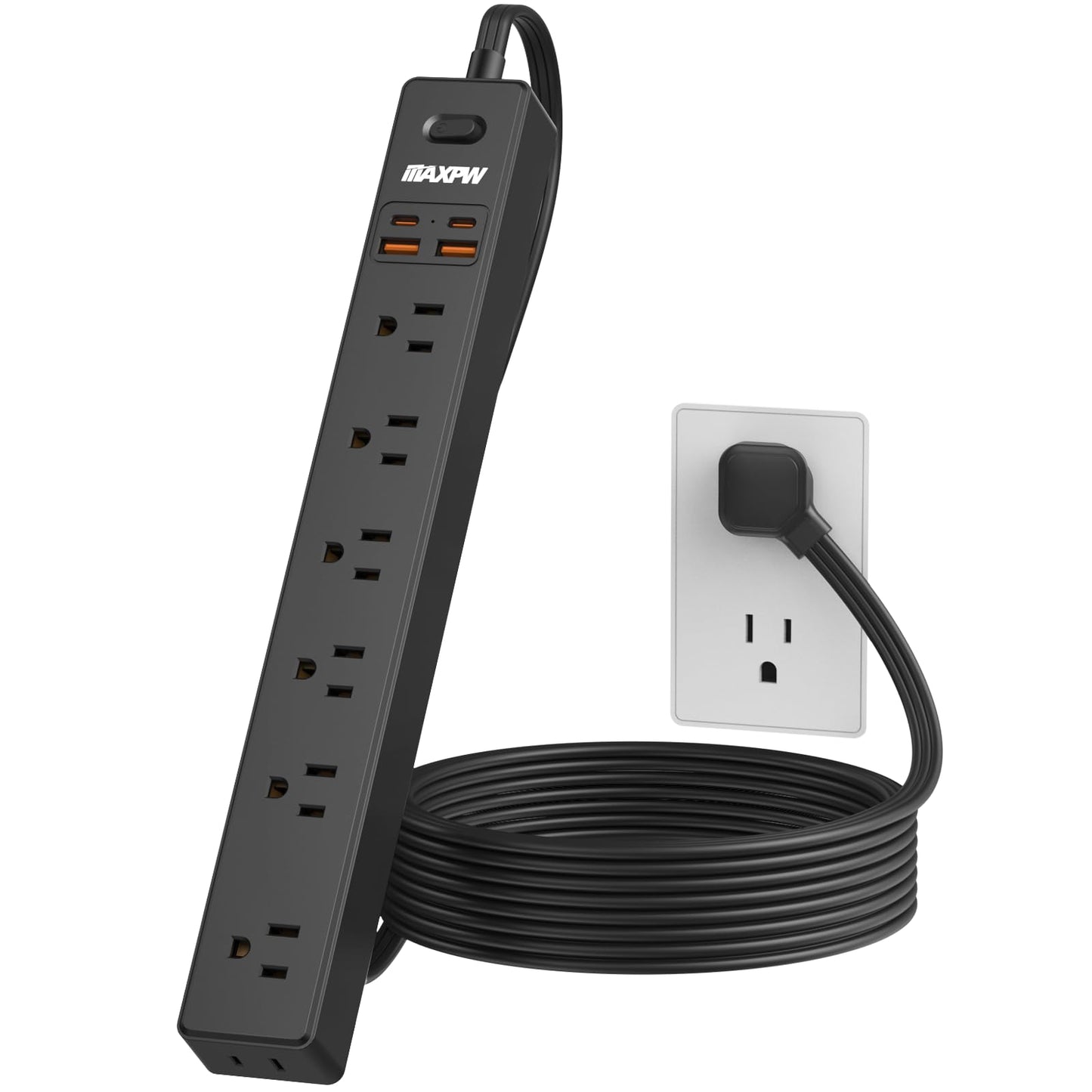 2 Pack Power Strip Surge Protector - 7 Outlets 4 USB Ports (2 USB C), 6 Ft Ultra Thin Flat Plug Extension Cord, 1875W/15A, 1700 Joules, Wall Mount for Home Office Dorm, White