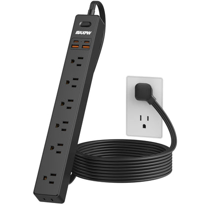 2 Pack Power Strip Surge Protector - 7 Outlets 4 USB Ports (2 USB C), 6 Ft Ultra Thin Flat Plug Extension Cord, 1875W/15A, 1700 Joules, Wall Mount for Home Office Dorm, White