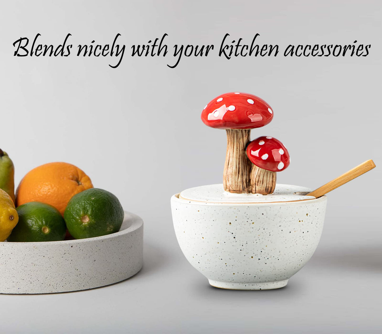 dgudgu Mushroom Salt Cellar With Lid Ceramic Salt Box White Salt Bowl Salt Container With Lid Salt Pig With Bamboo Spoon Salt Holder Salt Well Salt Keeper