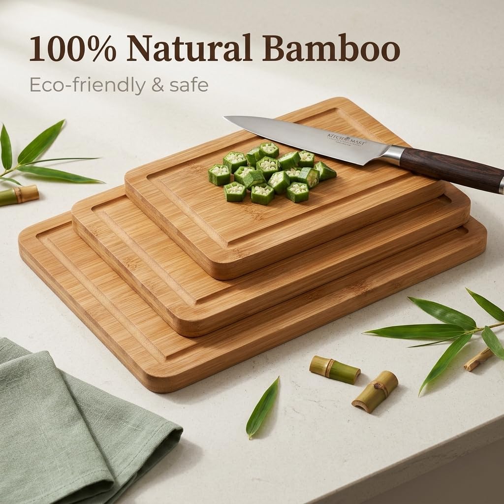 Zoutley 3-Piece Deep Carbonized Bamboo Cutting Board Set with Vertical Drying Stand | Wooden Chopping Boards for Kitchen | Extra Deep Juice Grooves & Easy-Carry Side Handles | Gift-Ready