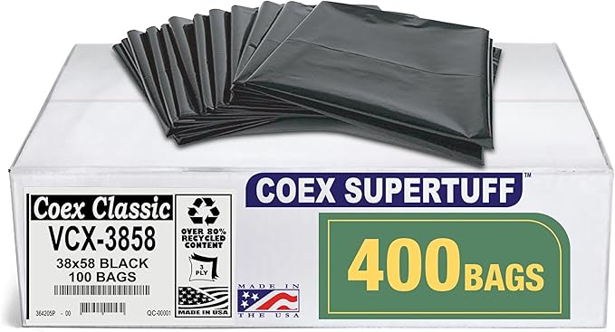 Aluf Plastics - Value COEX 3 Ply Garbage Bags, 55-60 Gallon, 1.25 Mil