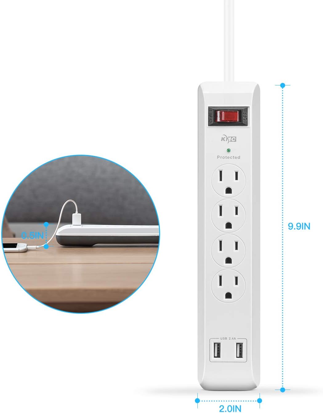 4-Outlet Surge Protector Power Strip (2 Pack)