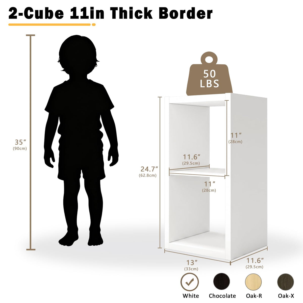Endearing Limons【2026 Wooden Thick Border 2 Cube Shelf Storage Organizer with Anti-Tipping Kits + Reversible Open Back Bookcase (11 * 11 Unit Cell White)