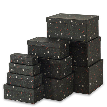 Soul & Lane Christmas Boxes with Lids - Set of 10, Charming Festive Gift Boxes, Decorative Cardboard Holiday Storage with Enchanting Leafy Botanical Pattern