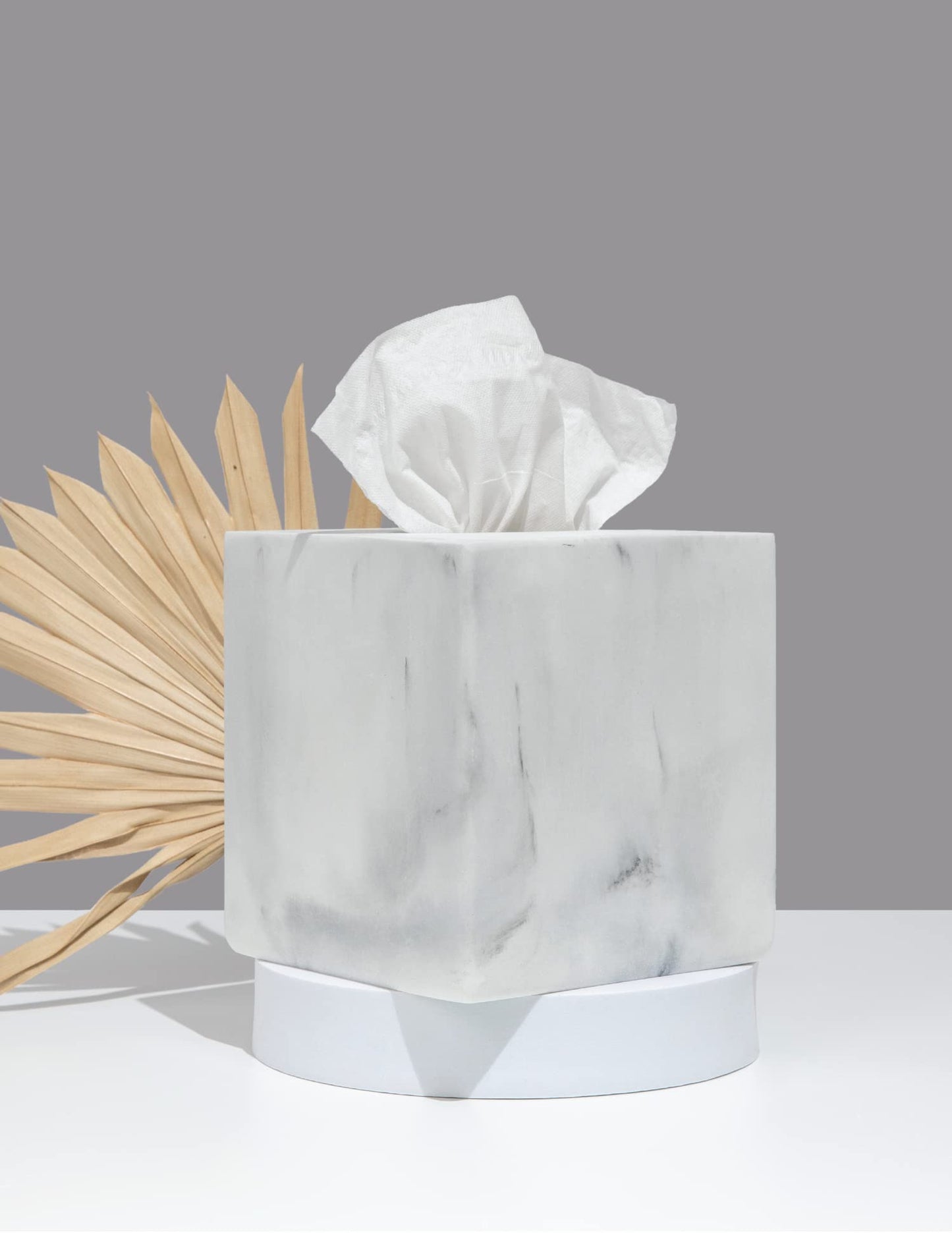Essentra Home White Marble Square Tissue Box Cover - Blanc Collection