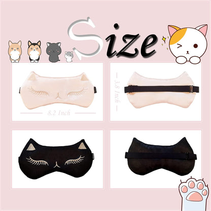 Cute Cat Sleep Mask for Kids, 2 Pack Silk Sleeping Eye Cover Adjustable Mask Night Eyeshade Cover for Girls Boys Women Men Sleep Travel Nap Party Supplies