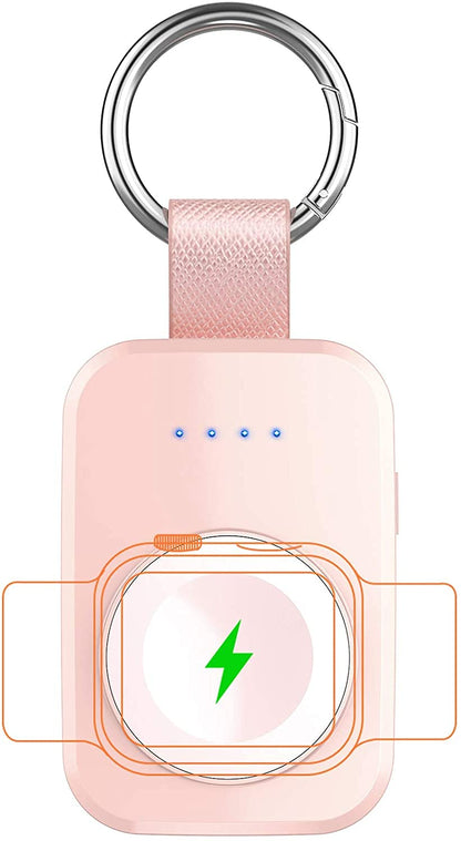 i.VALUX Portable Wireless Charger for Apple Watch Series 11/10/9/8/UItra/7/6/5/4/3/2/SE, Compact Magnetic iWatch Charger 1000mAh Power Bank Keychain Travel Accessories for Mother Girl-Pink