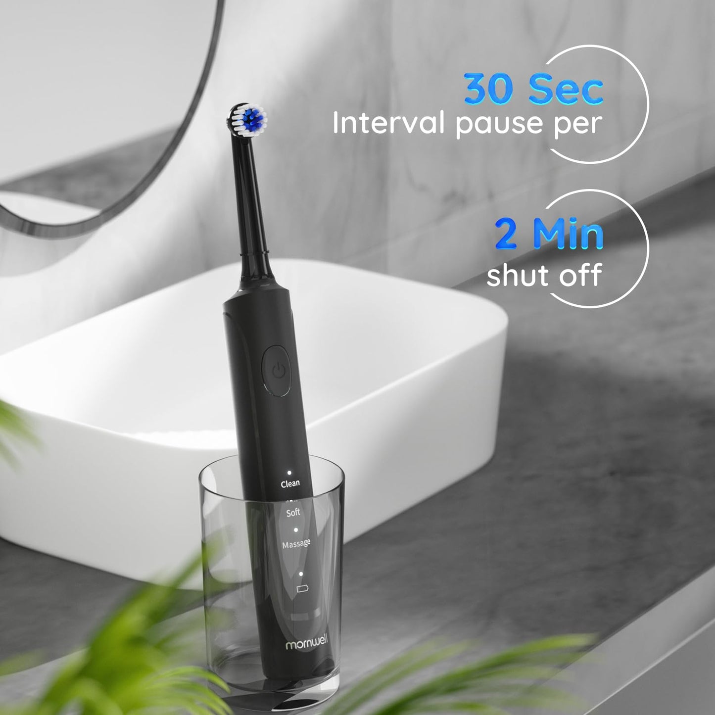 Mornwell Electric Toothbrush USB Fast Charging 3 Modes Rotary Toothbrushes Rechargeable Spin Toothbrushes with 4 Round Brush Heads for Adults & Kids Over 8 Years Old