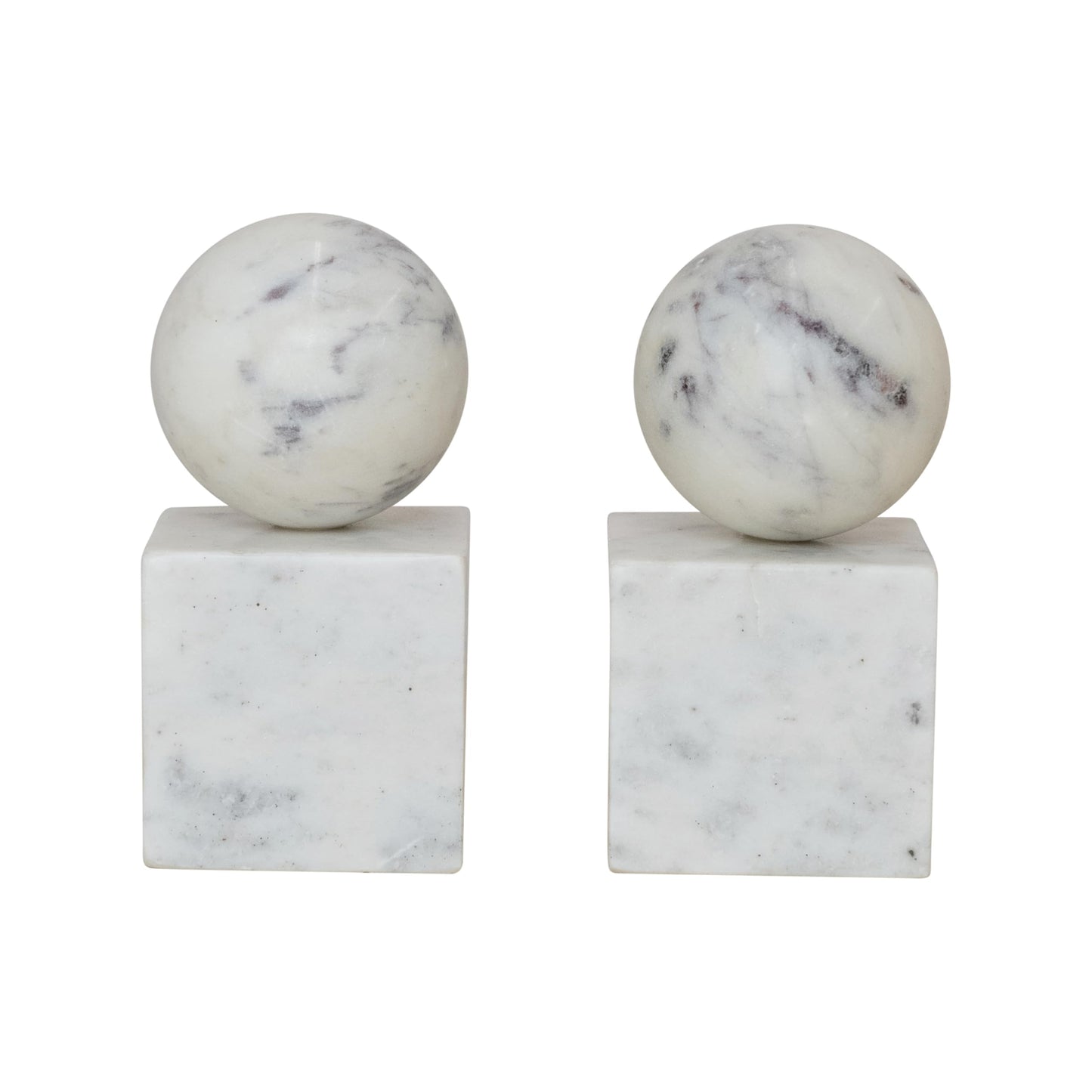 Creative Co-Op 2-Piece Marble Geometric Bookends, White