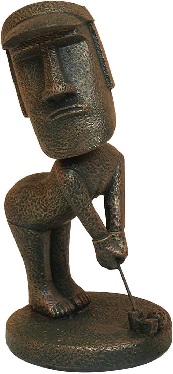 DUPOCHU Moai Statue Decor 6-Inch Easter Island Ornament, Resin Stone Sculpture for Home Shelf Accents, Antique Desktop Decoration Accessories for Office Shelf (Play Golf)