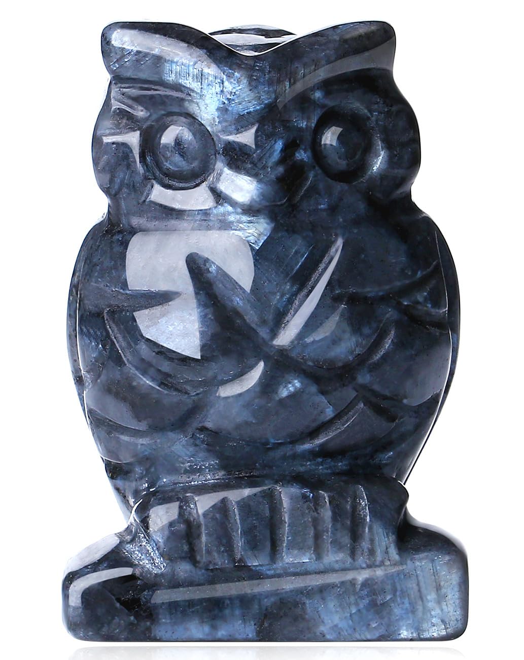 QINJIEJIE 2" Black Labradorite Crystals Owl Decor Stone Figurines Owls Statue Gifts Gemstone Home Sculpture Decorations Pocket Polished Cute Room Desk Gift for Men Women