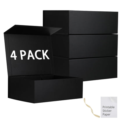 MUMUPACK 4 Pack Black Gift Boxes With Lids,12x8x4.5 Inch Bridesmaid Proposal Box And Printable Stickers,Proposal Boxes With Ribbon For Wedding, Packaging, Present, Birthday