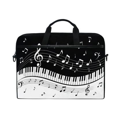 MRMIAN Fashionable Black White Music Note Score 15 inch Laptop Case Shoulder Bag Crossbody Briefcase Messenger Sleeve for Women Men Girls Boys with Shoulder Strap Handle, Back to School Gifts